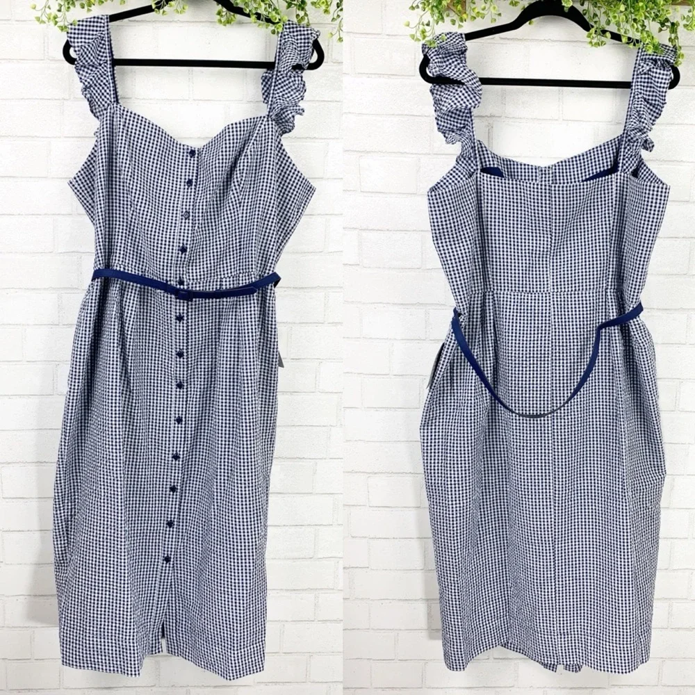 Gal Meets Glam Blue Gingham Sheath Dress Sz 20 - Picture 4 of 7